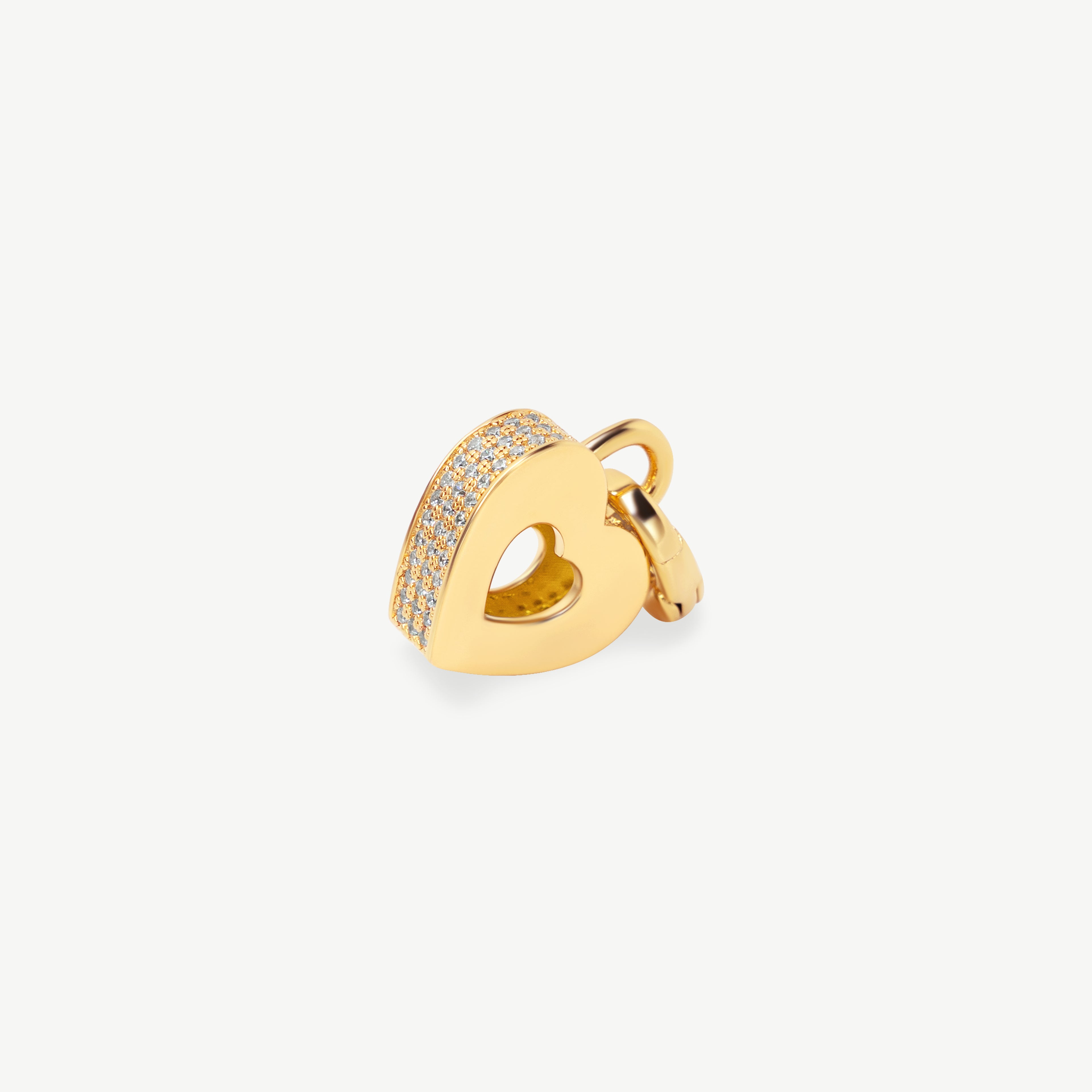 Gold vermeil Akoma heart charm featuring an open-heart design with brilliant high-grade zircon stones pavé-set along the outer edges.