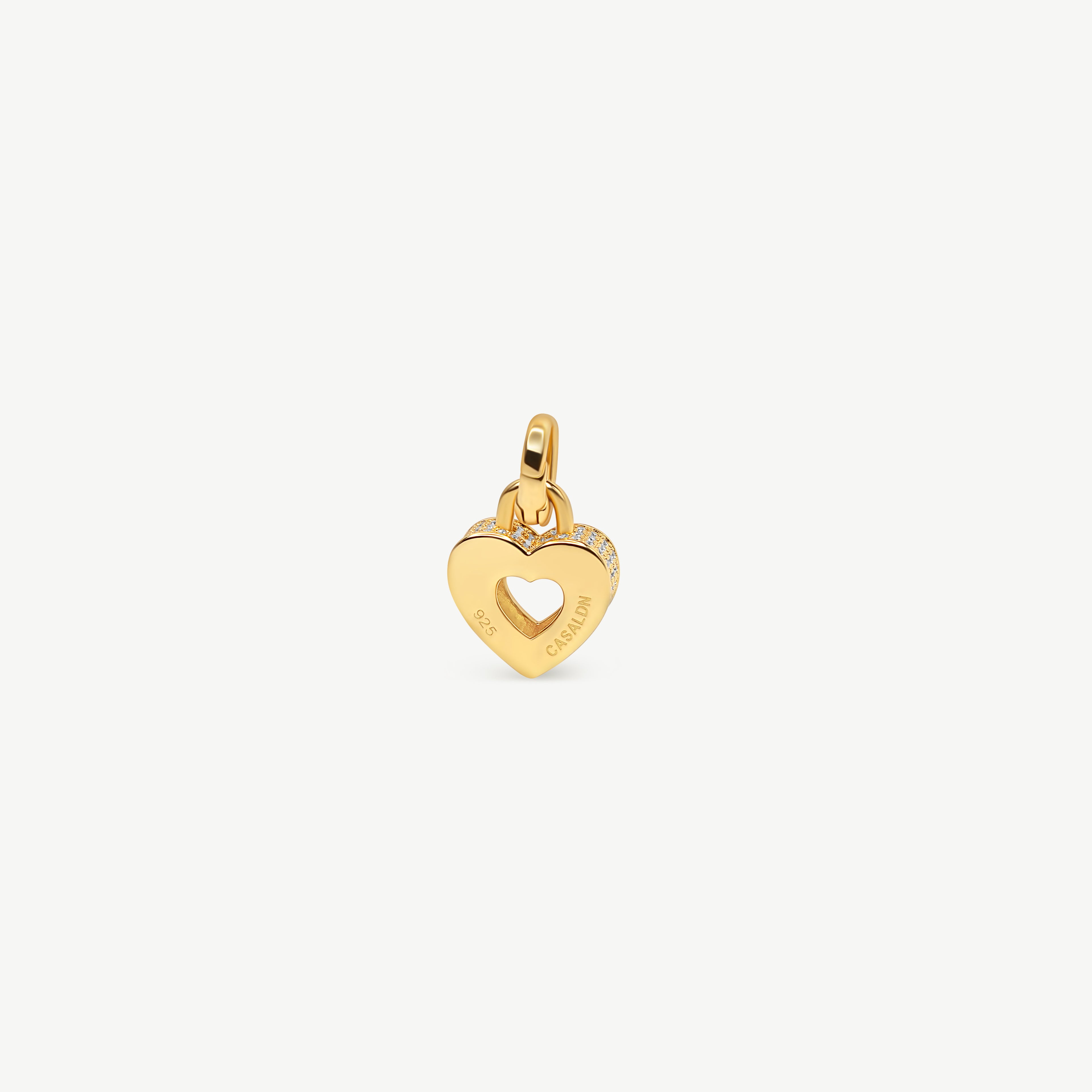 Gold vermeil Akoma heart charm featuring an open-heart design with brilliant high-grade zircon stones pavé-set along the outer edges.